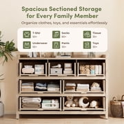 Holliwill 7 Drawer Dresser for Bedroom, Rattan Wide Chest of Drawers, Wood Dresser for Entryway, Living Room, Natural Oak