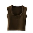 thumbnail image 2 of YMNXA Childrens Girls Tank Top Sleeveless Square Neck Solid Color Summer Fashion Basic Ribbed Knit Comfortable Crop Top For Daily Wear,Coffee,16 years, 2 of 4