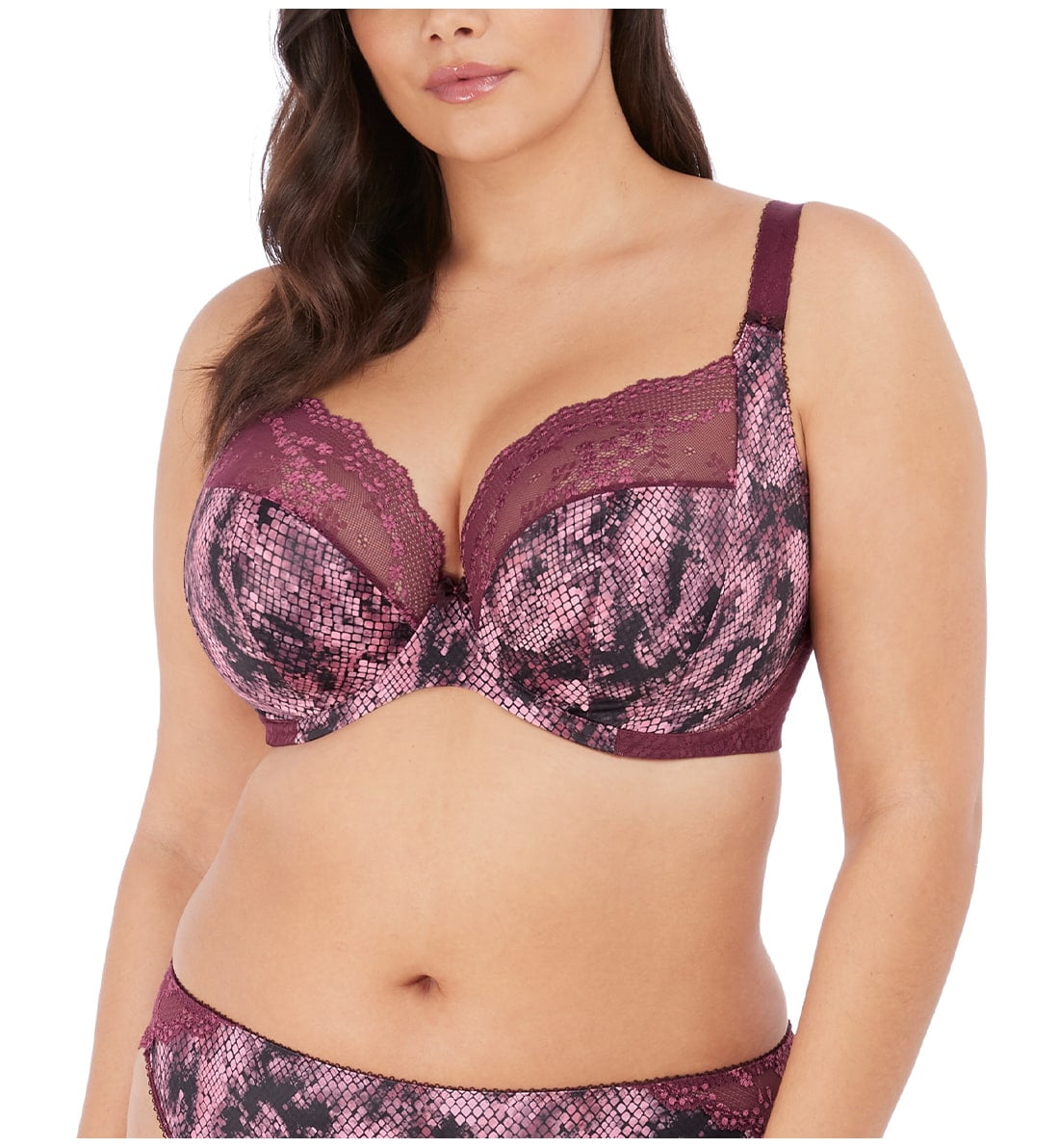 Elomi Lucie Banded Stretch Lace Plunge Underwire Bra (4490),36F,Aleutian 