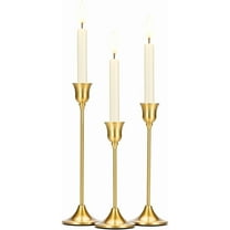 Taper Candle Stick Holder - 3PCS Brass Gold Pillar Tall Candlestick Holders Metal Vintage Decor Dinner Table Dining Room Centerpieces Decorations for Wedding Fireplace Mantel Housewarming Gift