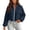 Blue, variant on Full Zip Hooded Cropped Sweatshirts Women Winter Casual Stand Collar Front Zipper Fleece Jackets Drawstring Waist Hoodies with Pockets Black M