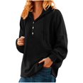 thumbnail image 2 of Plain Hoodies for Women Fall Winter Long Sleeve Casual Button Side Slit Hooded Sweatshirt Pullover Tops, 2 of 8