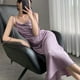 thumbnail image 5 of Vestido midi elegante de satén plisado Rimocy para mujer 2023, sexy, con tirantes de seda y cordones, vestido largo para mujer, elegante vestido de fiesta morado para mujer, 5 of 6
