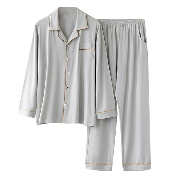 Fall Savings Clearance Deals ! BVnarty Pajama Sets Clearance Men Long Sleeves Sleepwear Tops and Pants Turndown Suit Casual Solid Cardigan