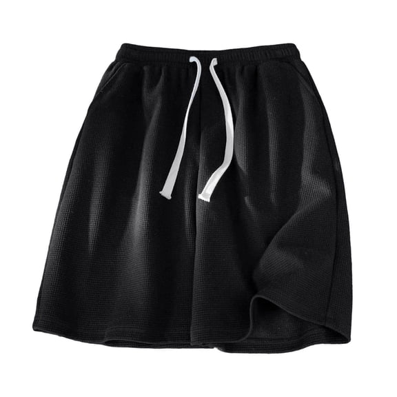 FRSASU Waffle Sweat Shorts for Men with Inseam Elastic Waist Casual Pajama Short with Pockets Gym Workout Athletic Shorts Black