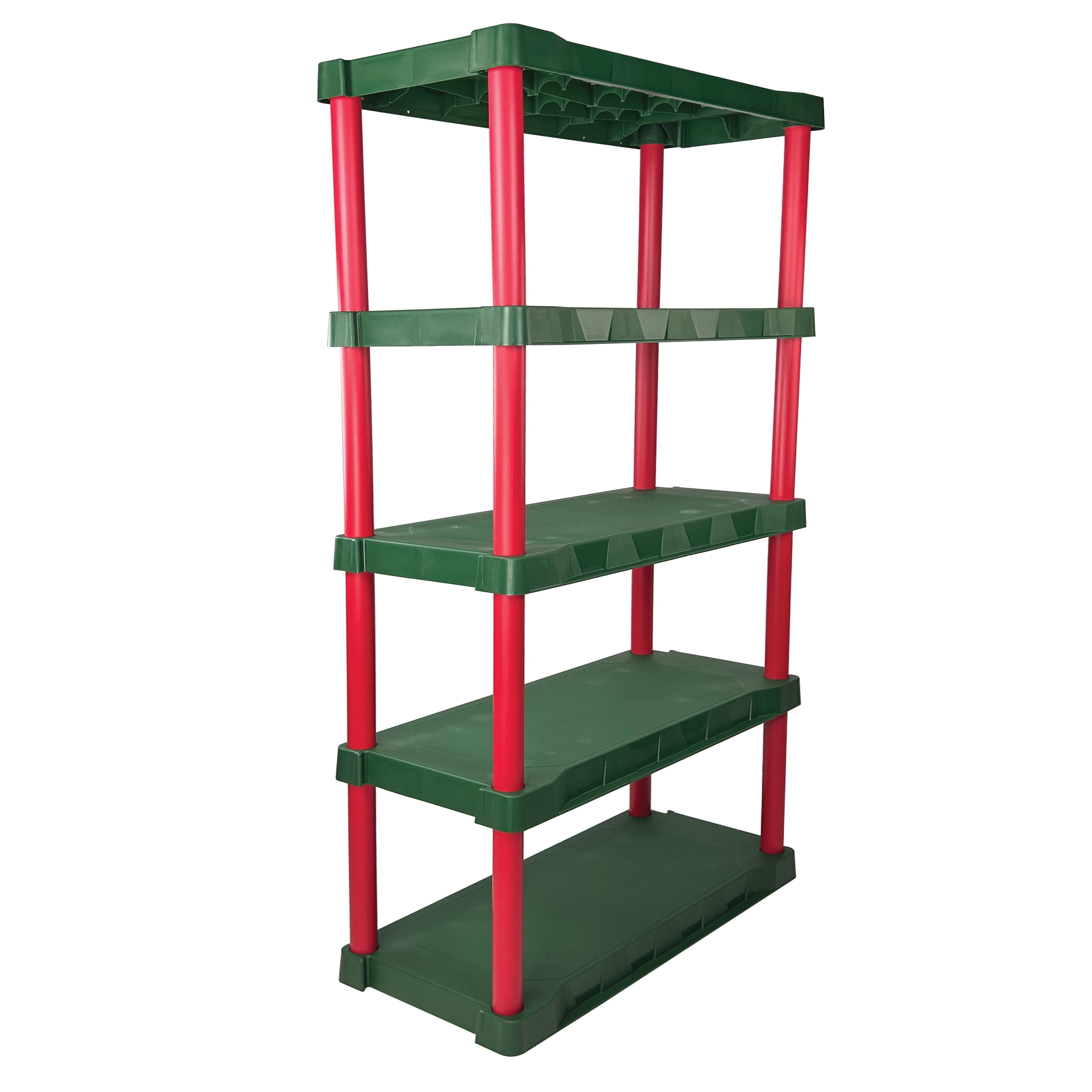 (2 pack) Santa's Little Shelves 13.88"D x 30"W x 68.8"H 5-Shelf Plastic Garage Storage Shelves, Red and Green, Adult