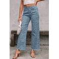 thumbnail image 6 of Women's Sky Blue Leopard Frayed Edge Wide Leg Jeans – Casual High Waist Denim for Daily Wear, 16, 6 of 6
