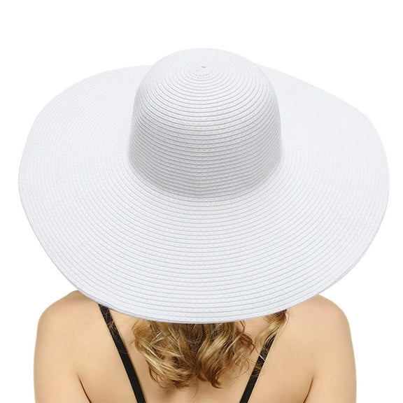 Gbobgt Women's Wide Brim Straw Beach Hat Uv Resistant Foldable Lightweight Breathable Summer Sun Hat White