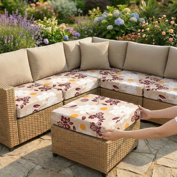 Threns 2Pcs Outdoor Cushion Covers, Patio Cushion Covers, Floral Printed Stretch Elastic Slipcovers, Replacement Washable and Reusable Furniture Protector for Patio Couch (Cover Only)