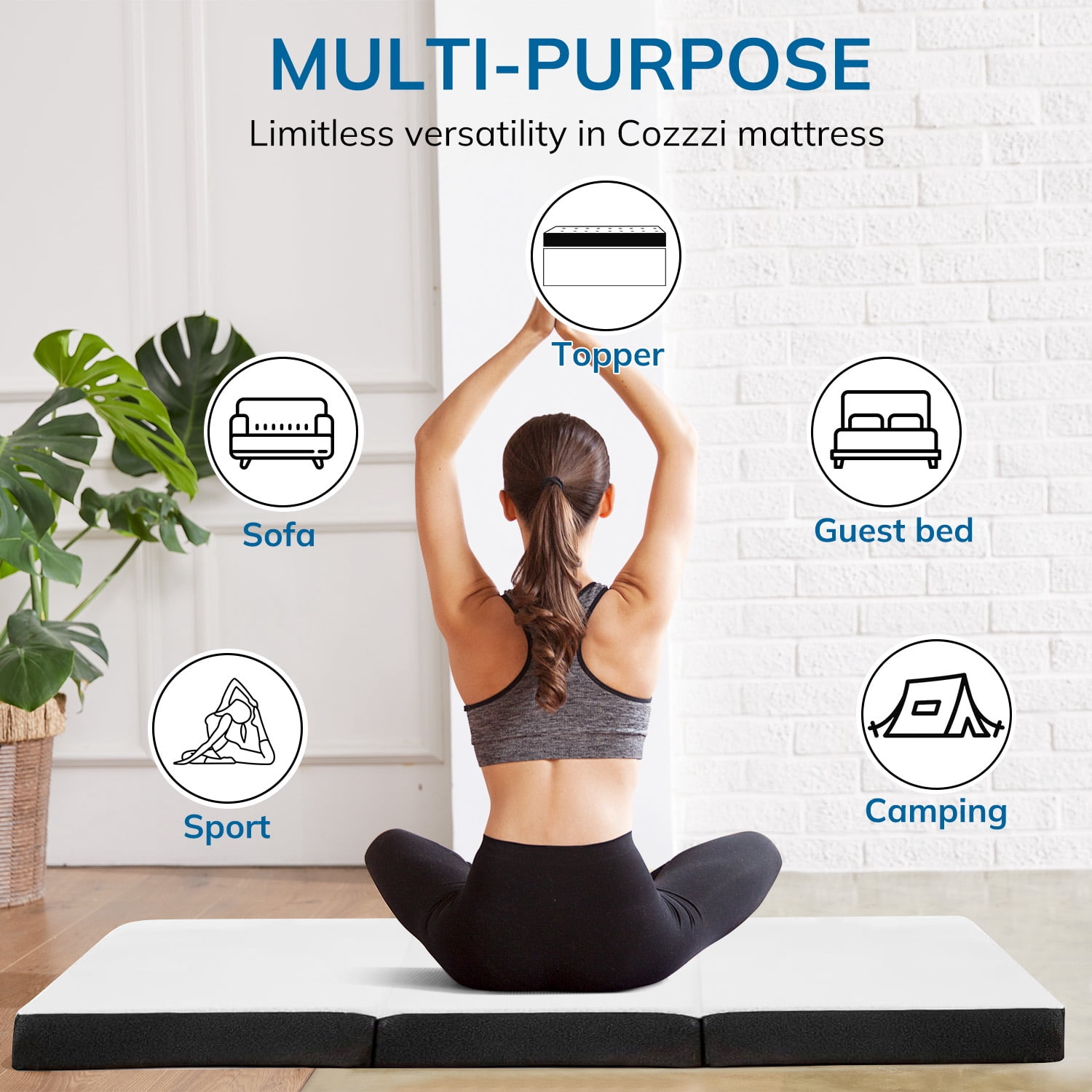 4-inch Full Size Tri-Fold Memory Foam Mattress Topper with Removable Cover, Portable & Folding for Guest Bed, Camping, Travel and RV Use