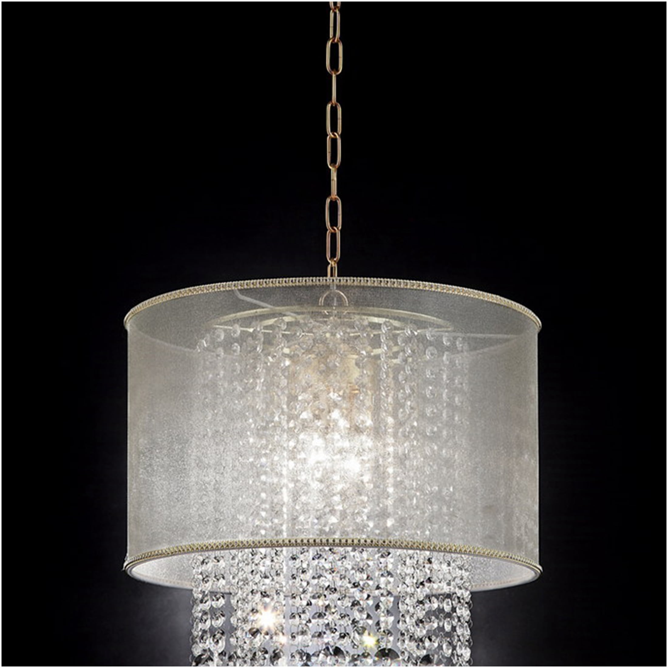 JERFIT Gold Crystal Ceiling Lamp with White Silk Shade, Modern Chandelier Light Fixture for Dining Room, Bedroom, Foyer