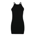 thumbnail image 3 of WUXIAN Bodycon Dresses For Women Solid Color Sleeveless Halter Neck Slim Fit Ruched Fashion Bandage Club Evening Party Mini Dress Tube Club Tank Clubwear,Black,XL, 3 of 6