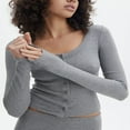 thumbnail image 2 of Ladies‘ Short Sleeve Cropped T-Shirt  Solid Color Front Button Slim Fit Tops, 2 of 6