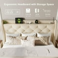 thumbnail image 4 of Feonase Queen Bed Frame with Luxury Wingback and Fast Charging Station,Queen Upholstered Button Tufted Storage Headboard Platform Bed,Sturdy Wooden Slats Support,Noise-Free,Easy Assembly, Beige, 4 of 7