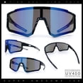 thumbnail image 2 of Boys Color Mirror 80s Paint Splatter Print Plastic Rimless Shield Sport Sunglasses Black - Blue Mirror, 2 of 8