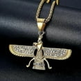 thumbnail image 4 of Stainless Steel Iran Faravahar Ahura Mazda Pendant Gold Color Zoroastrian Necklace For Men Women Hip Hop Iced Out Jewelry Gift-Good, 4 of 5
