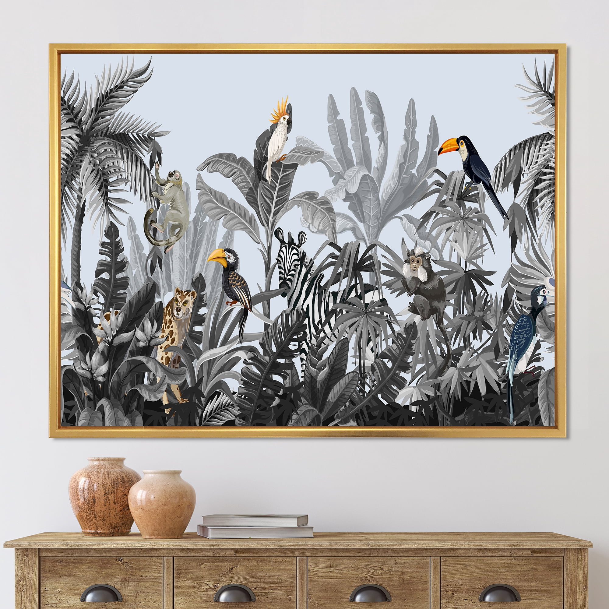 Designart 'Birds and Peonies With Chinoiserie VIII' Farmhouse Framed Canvas Wall Art Print