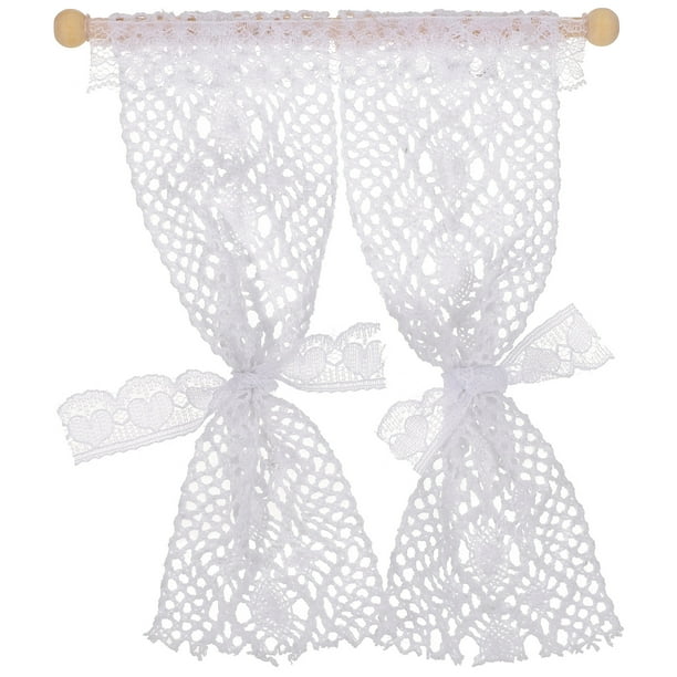 Cortina de encaje en miniatura, cortina para ventana de mini casa, accesorio decorativo para casa diminuta
