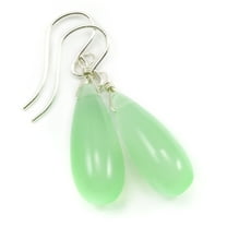 Chalcedony Earrings Soft Green Smooth Long Teardrop Sterling Silver Dangles Spyglass Designs