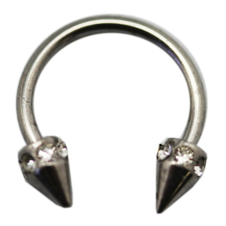 Silver Spiked Horseshoe Septum Ring With Rhinestone Stud 1 mm 18 Gauge 1 Piece