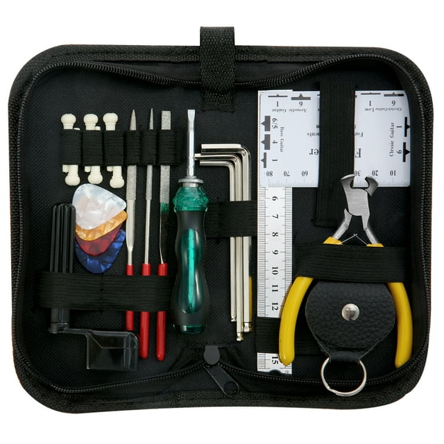 ammoon Guitar Repairing Maintenance Cleaning Tool Kit Includes String Action Ruler & Gauge Measuring Tool & Hex Wrench Set & Files & String Winder & String Cutter & Pins & Picks & Picks Bag for Guita