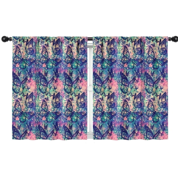 Blackout Kids Curtains,Green Blue Butterfly Pink Purple Pattern Childrens Insulated Curtains Set Of 2,Bedroom Essentials,Toddler Room Decor 42"x54"