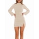 thumbnail image 1 of Vestido de Mujer con Mangas Largas Cruzadas, Volantes, Dobladillo Ajustado, Abertura, Cuello Medio Alto, Falda Corta, Cintura Ajustada. Albaricoque L, 1 of 9
