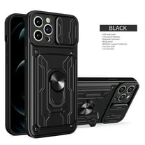 Allytech iPhone 15 Pro Max Rugged Case with Slide Camera Lens Cover, Ring Kickstand Detachable Card Holder Magnetic Car Mount Hybrid PC Shockproof Protective Case for iPhone 15 Pro Max - Black