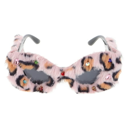 Funny Fuzzy Sunglasses for Women Plush Retro Cat Eye Shape with Rhinestone Embellishments