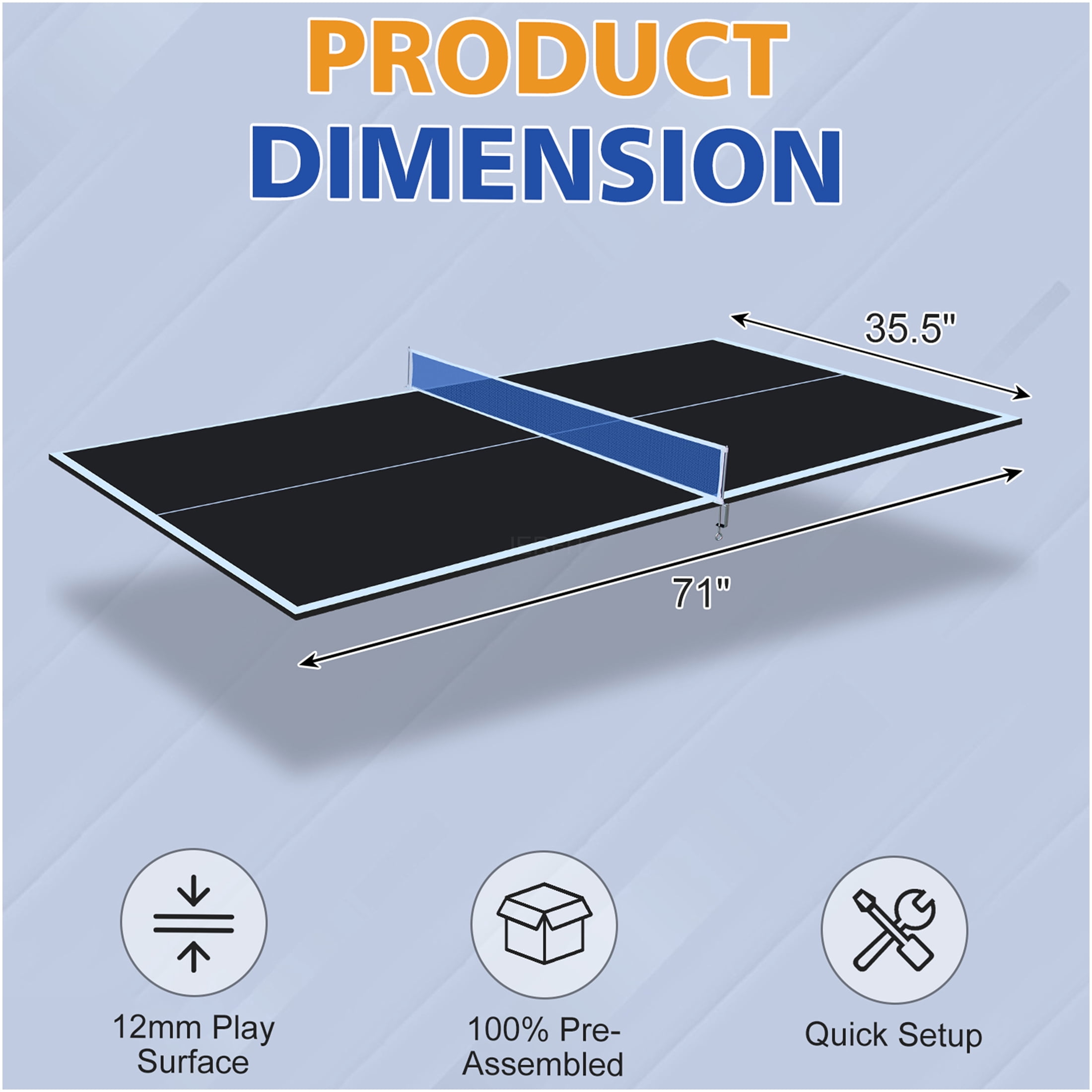 JERFIT 6x3ft Foldable Ping Pong Table Top, Black MDF Conversion Top for Indoor Table Tennis Games, Includes Net & Posts