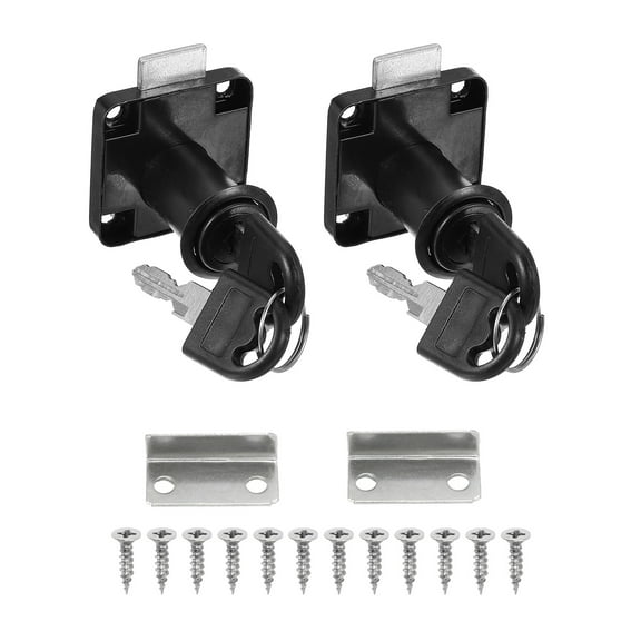 Uxcell 2 Pack Drawer Lock with Keys, Keyed Different Alloy Steel Lock with1 1/4" x 3/4" Cylinder Black