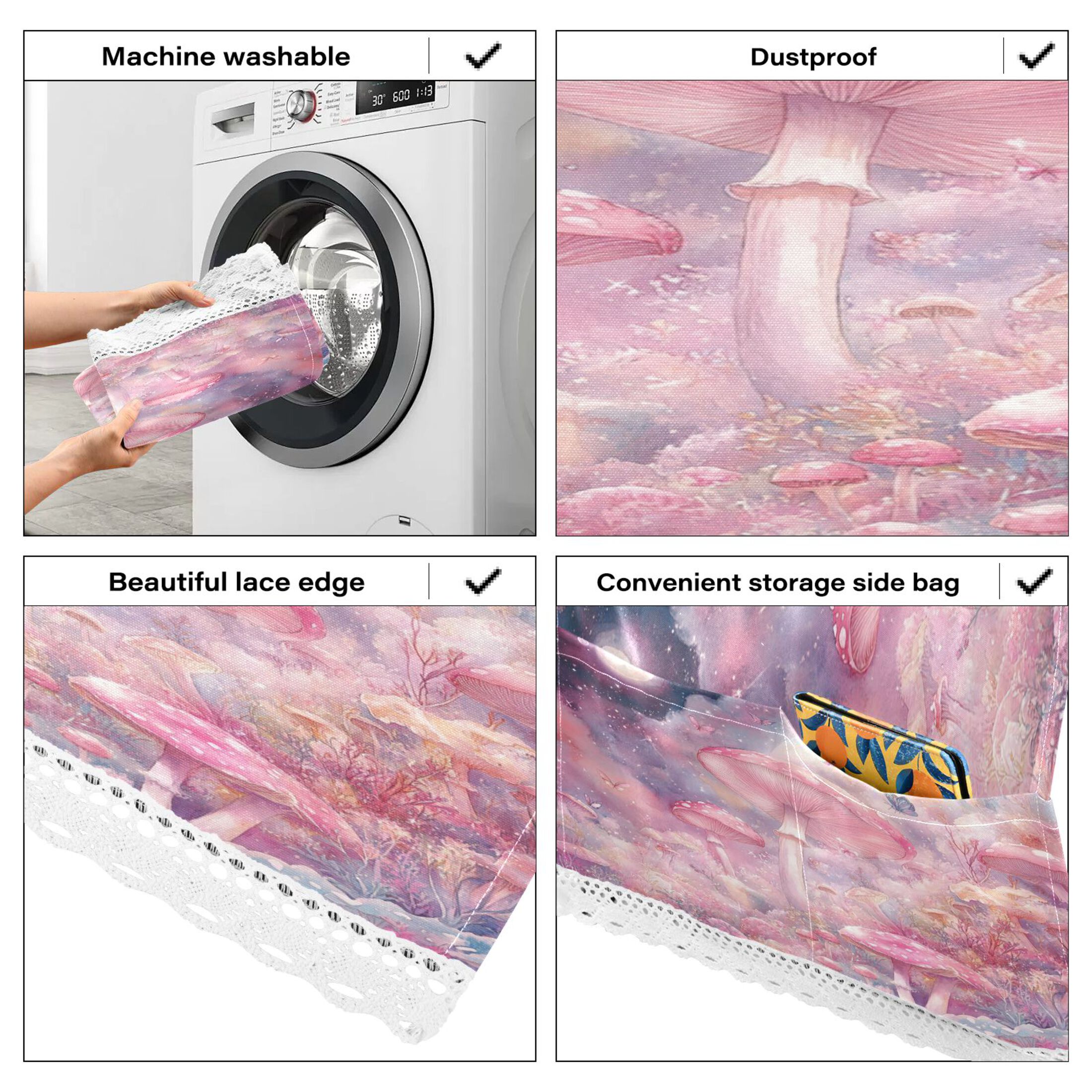 DEIARA Pink Mushroom Butterfly Washing Machine Cloth Dryer Refrigerator Top Cover Protective Non-Slip Mat For Kitchen Laundry