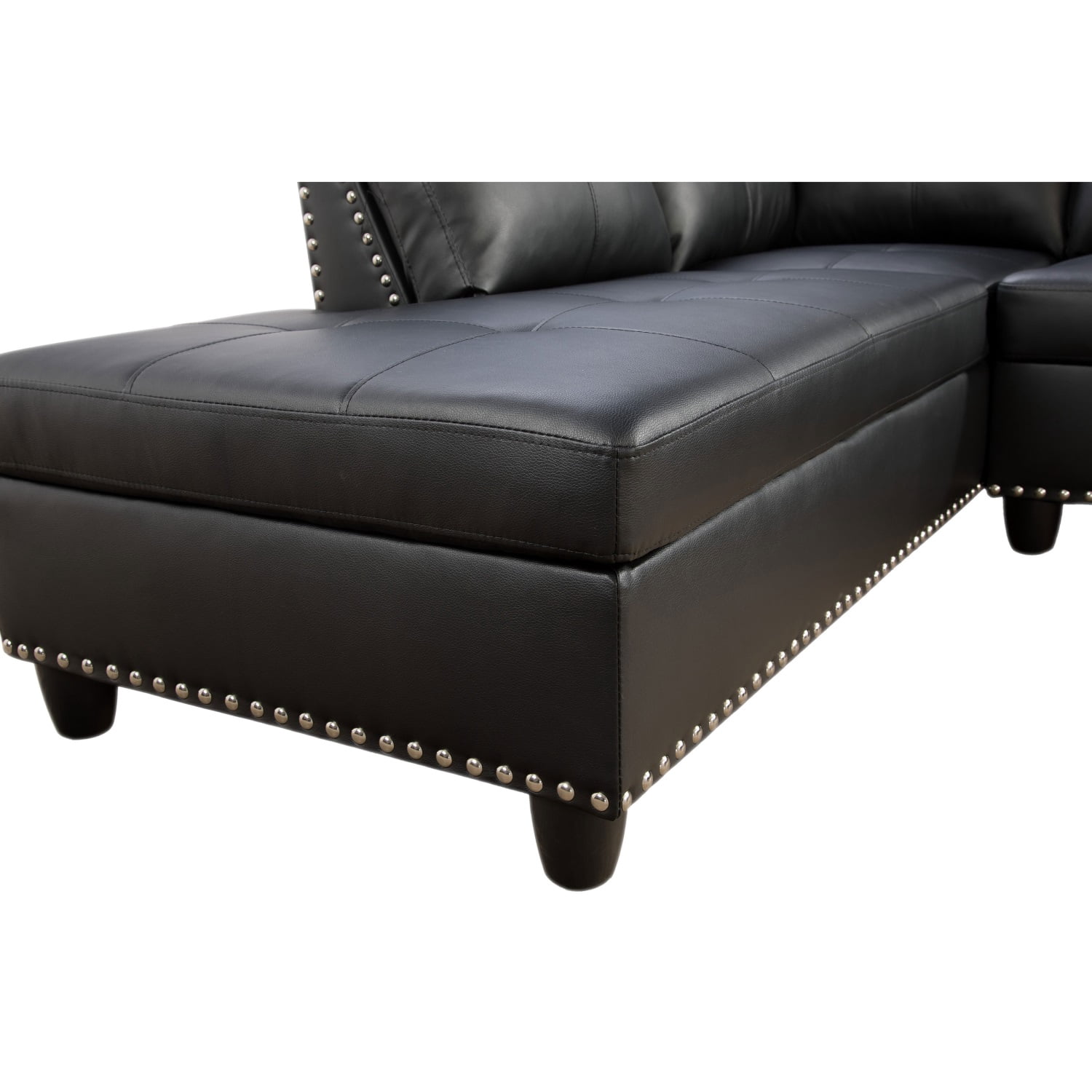 Hommoo L Shaped Flippable Backrest Sectional Couches and Sofas, 4-Seat Faux Leather Sectional Sofa Sets, Modern Living Room Furniture Sets, 15' Back Height, Black(No Ottoman)