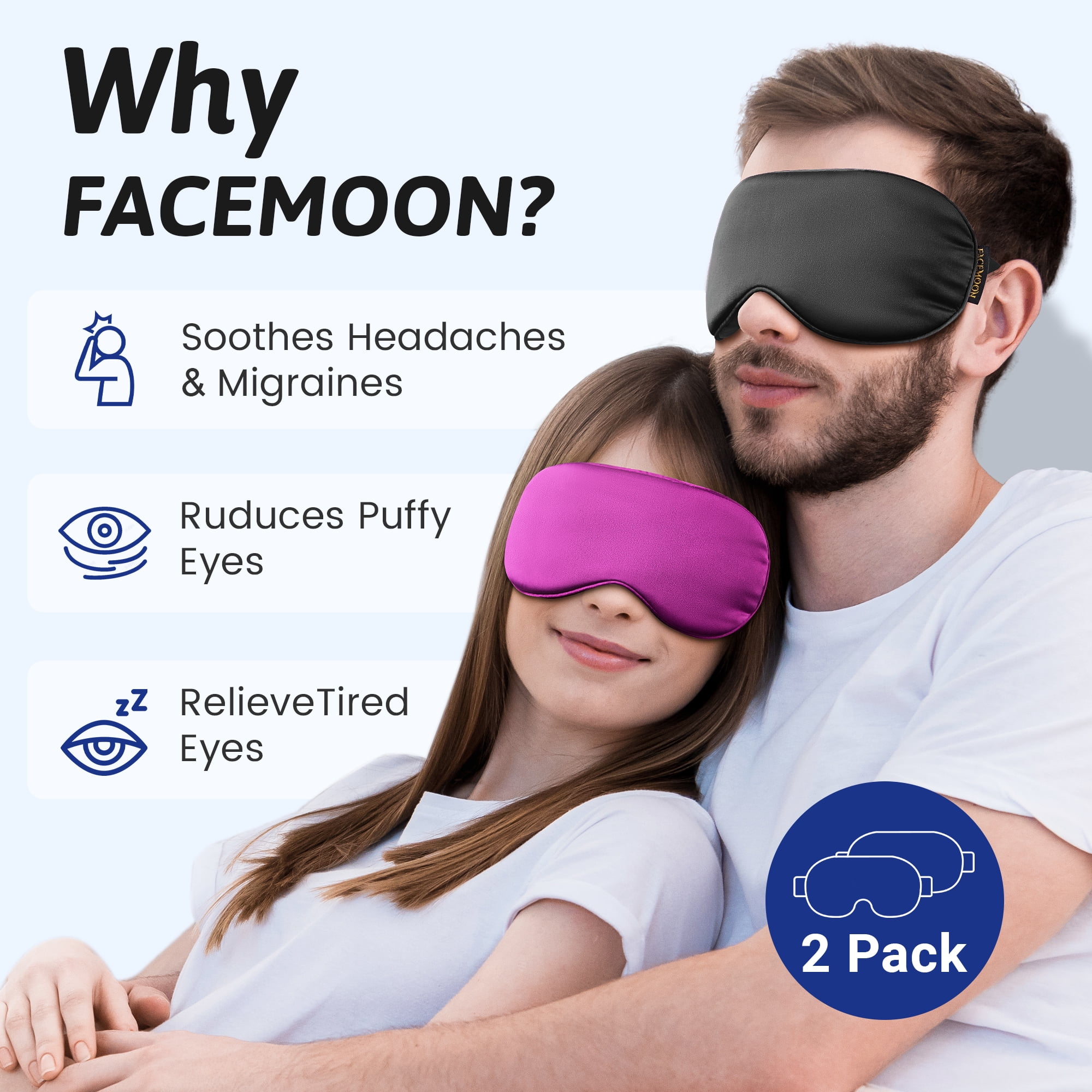 FACEMOON 2 pack adult cooling gel sleep mask for reduce puffiness dry eye relief home women men