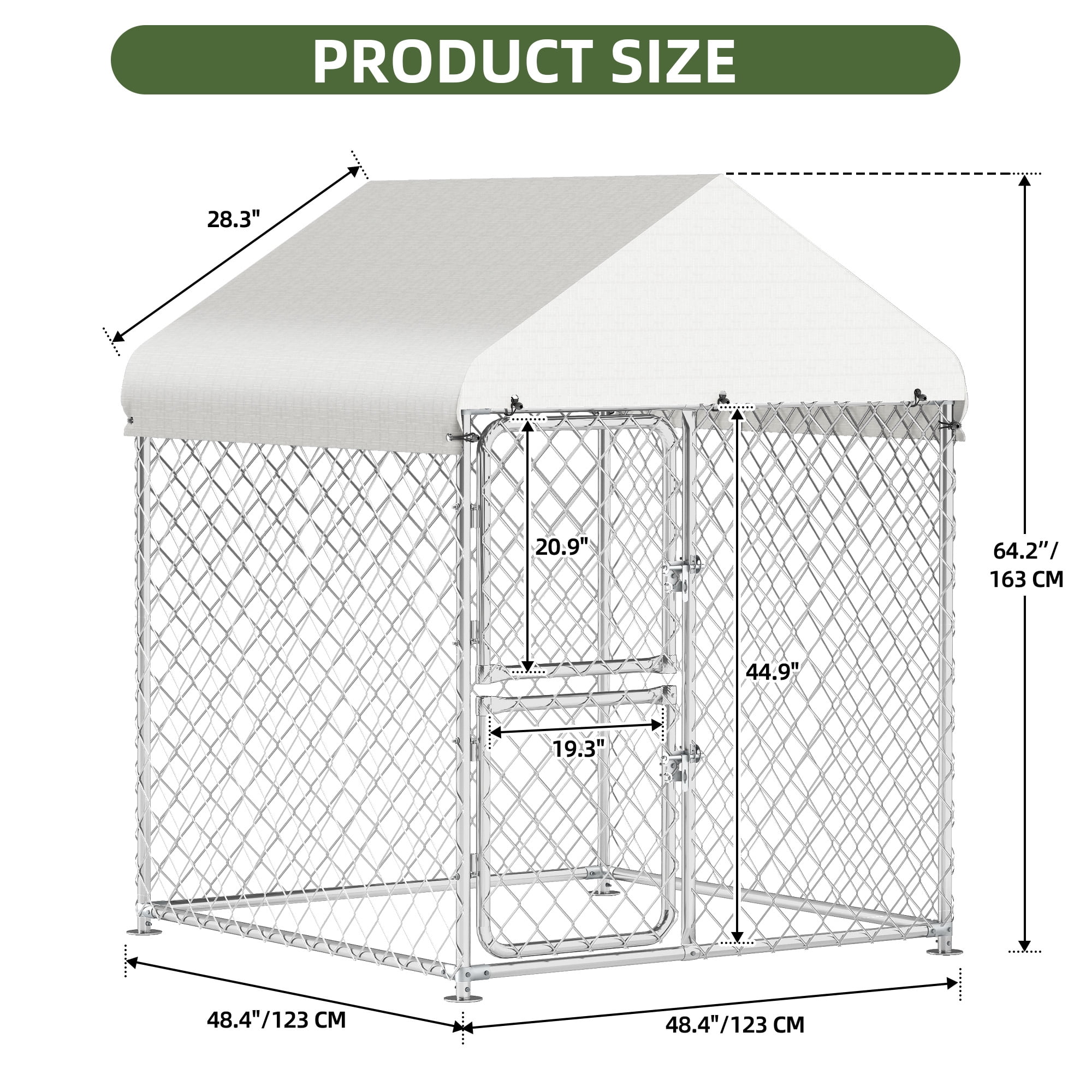 Uforic 4.3×5.4 ft ( 48" x 48" x 64" ) Large Outdoor Dog Kennel,Outside Heavy Duty Shade Dog Pen Playpen Pet Dog Enclosure Crate Dog Run House with UV & Waterproof Cover Fence