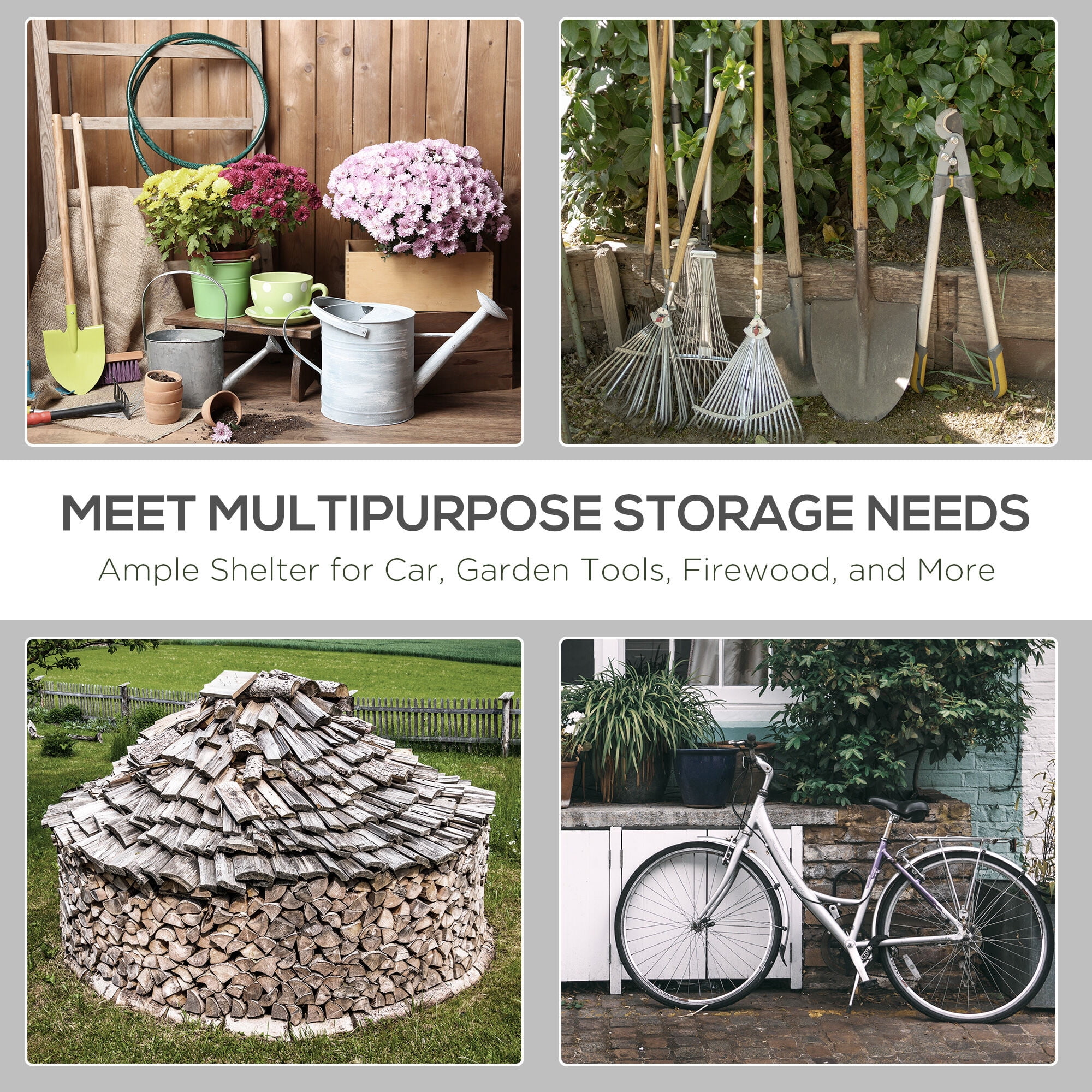 9' x 8' Portable Carport Garage, Heavy-Duty Dark Gray Storage Shelter with UV-Resistant Cover