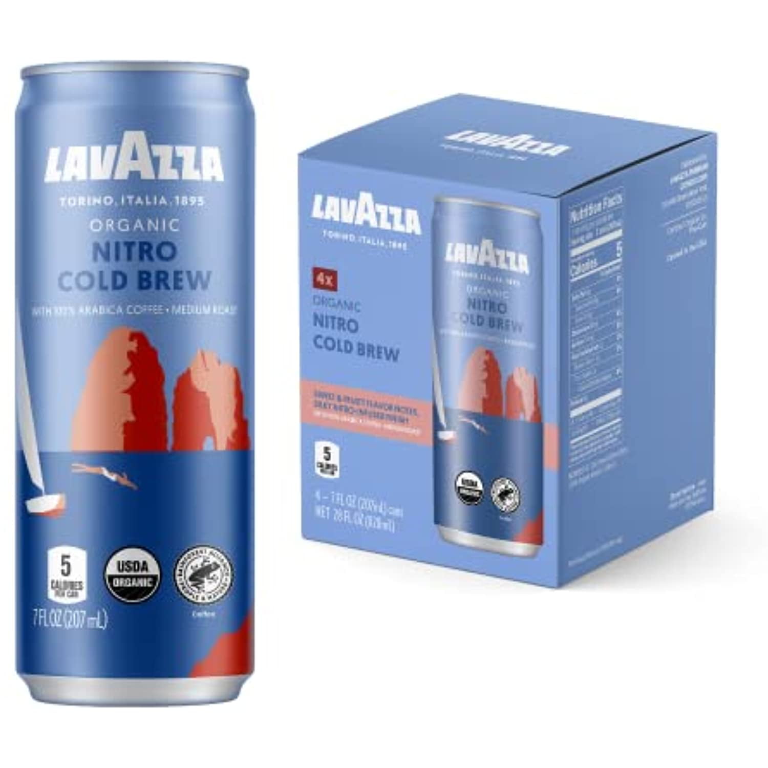 Lavazza Organic Nitro Cold Brew Coffee, (Pack Of 4 Cans / 8 Fluid Ounce Each)