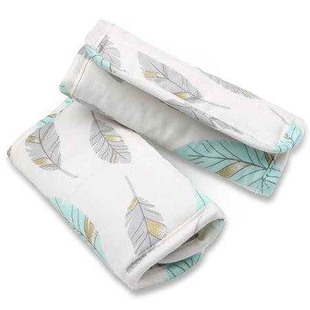 Schoeller Soft Shell Turquoise and Grey Feathers Car Seat and Stroller Strap Covers by The Peanut Shell ()