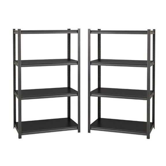 Home Square 60" Height 4-Shelf Metal Unit Set in Gunmetal Gray/Black (Set of 2)