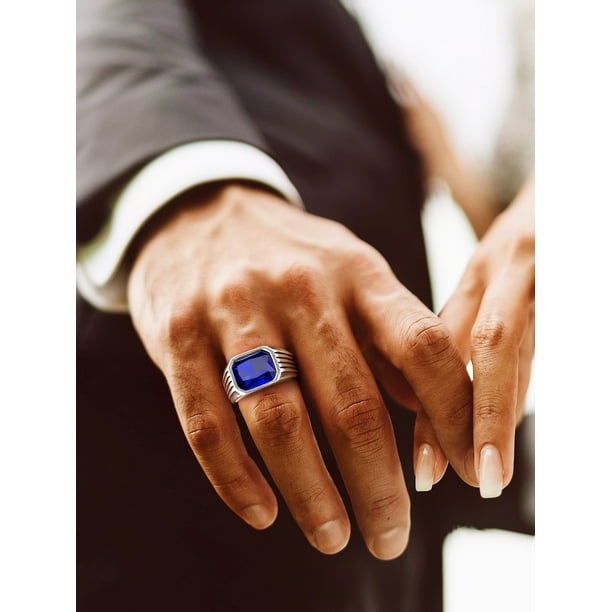Bestyle Chunky Signet Ring for Men Big Blue Sapphire Stainless Steel Band Ring Fashion Thumb Pinky Ring Jewelry Gift Size 14 Walmart Business Supplies