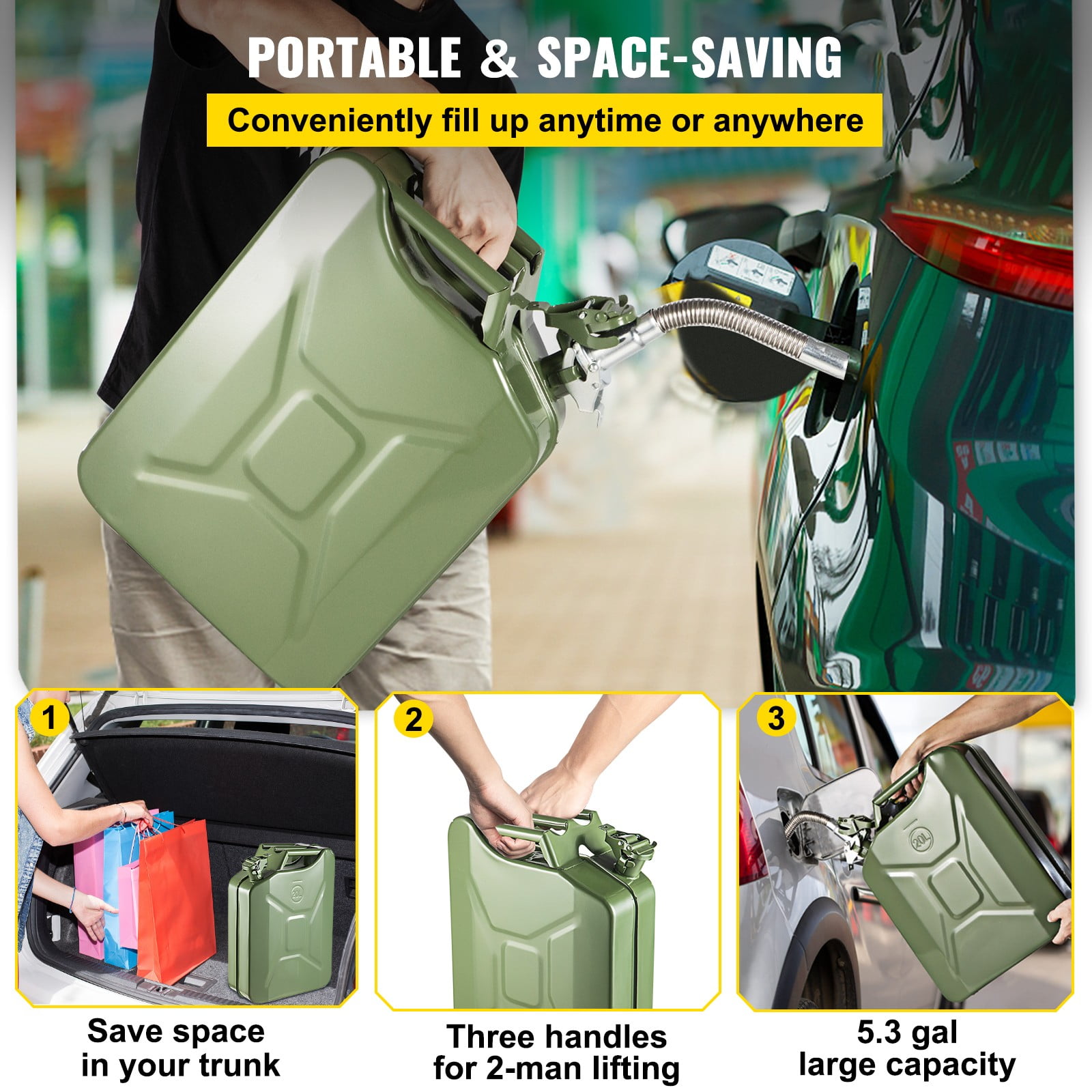 VEVOR, 5.3 Gallon Jerry Fuel Can Flexible Spout System Green