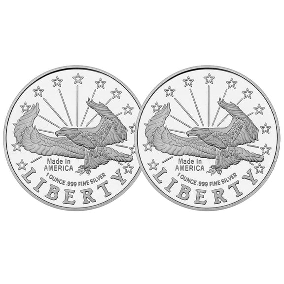 Collectible Lot of 2 - 1 Troy oz Liberty Eagle .999 Fine Silver Round