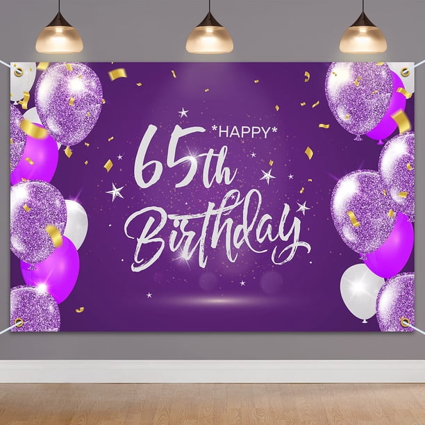 Hamigar Fondo De Pancarta De Feliz Cumpleaños Número 65 De 6 X 4 Pies - Decoraciones De Cumpleaños De 65 Años Suministros Para Fiestas Para Mujeres - Púrpura