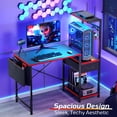 thumbnail image 4 of Bestier LED Gaming Desk with Drawer, 44'' Computer Desk with Reversible Shelves, PC Gamer Desk with Side Storage Bag, Hooks and Height Adjustable Shelf for Home Office, Red, 4 of 11