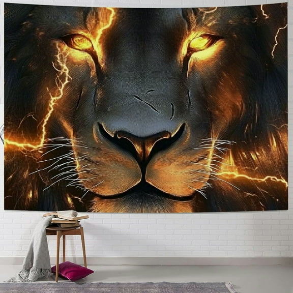 Autua Lion tapestry wall hanging, black and gold African lion wildlife art deco tapestry, living room bedroom home dormitory decoration tapestry 40x30inch