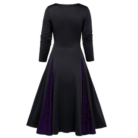 

cllios Women Plus Size Halloween Skull Lace Insert Mock Button Bowknot Dresses for women 2023