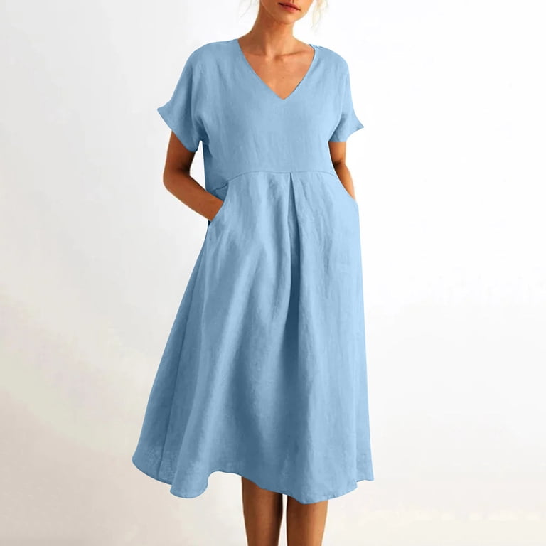 light blue midi dress short sleeve Sky Blue Short Sleeve V Neck Button Up Midi Dress