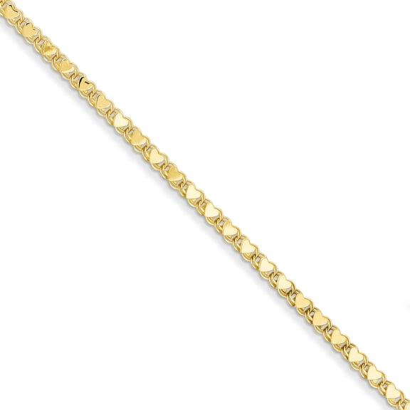 14K Gold Polished Double-Sided Heart Anklet Chain Jewelry 10"