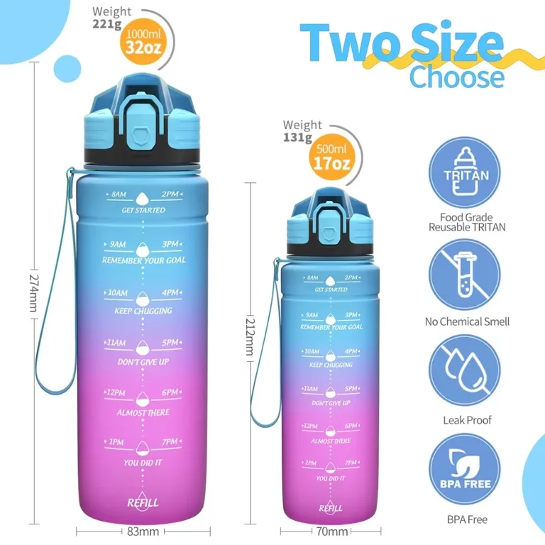 ZOUNICH BPA Free Water Bottle with Time Marker Leakproof Water