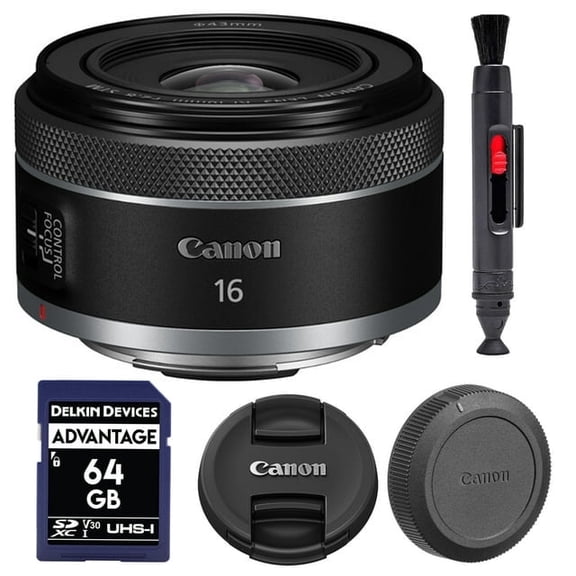Canon RF 16mm f/2.8 STM Ultra-Wide Angle Lens with Extra Accessories Package, 64GB SD Card   Lens Cleaning Pen | 16mm f/2.8 Lens